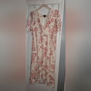 Floral Wrap Dress in Cream and Red